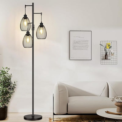 Dimmable Floor Lamp, 3 x 800LM LED Edison Bulbs Included