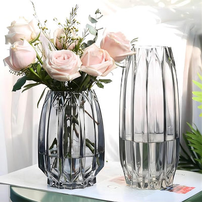 Flower Vase，Glass Vase 11 inch，GIDARY Thickened Clear Ribbed Glass Vase