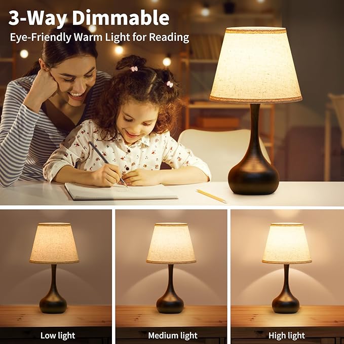 ONEWISH Touch Bedside Lamp for Bedroom, Farmhouse Table Lamps