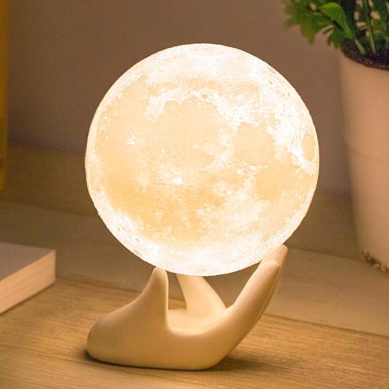 Mydethun 3D Moon Lamp with Ceramic Base, Christmas Day Gift, LED Night Light