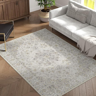 jinchan Washable Area Rug 5x7 Low Pile Rug Bedroom Stain Resistant Vintage Rug