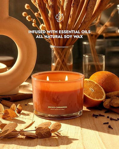 Luxury Spiced Cinnamon Candle Large 3 Wick Jar Candle Up to 50 Hours