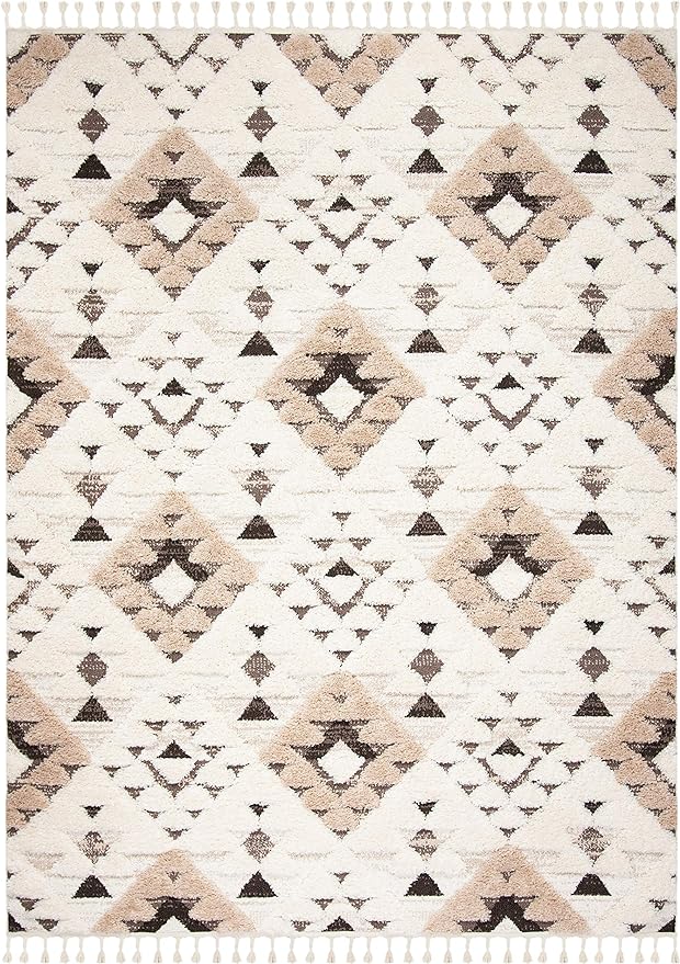 SAFAVIEH Moroccan Tassel Shag Collection Area Rug - 8' x 10', Ivory & Brown